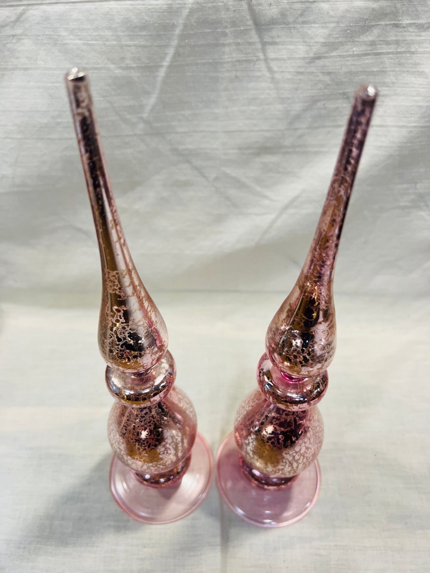 Christmas Pink  Mercury Glass Finial Tree Topper 12" Set of 2