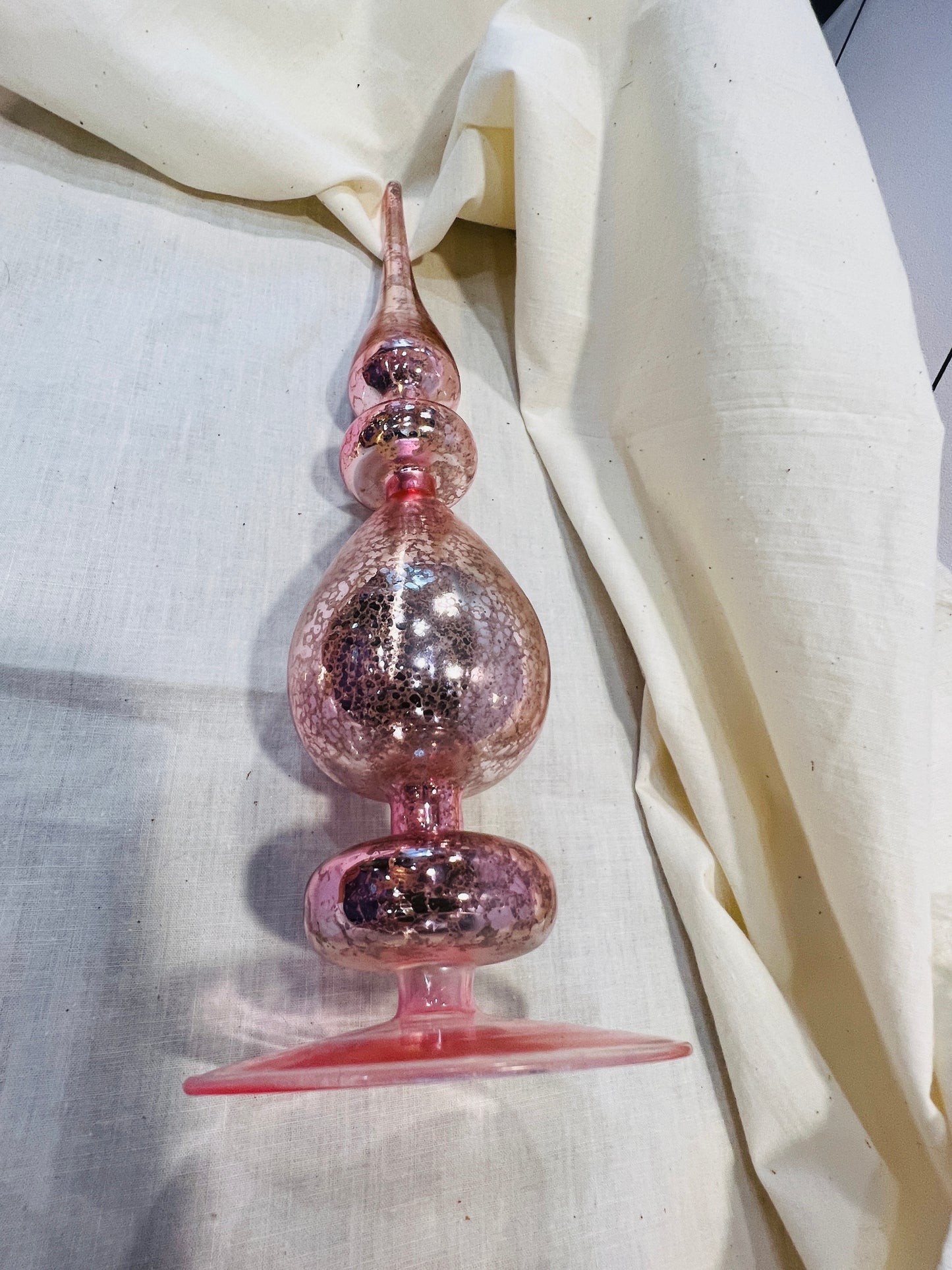 Christmas Pink  Mercury Glass Finial Tree Topper 12" Set of 2